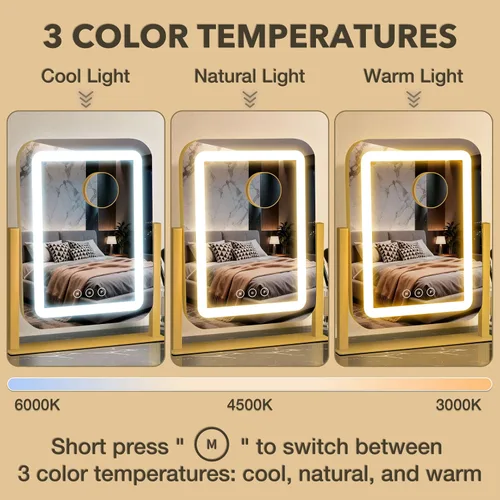 Vista 3 de Espejo de tocador de 12 x 13.9 pulgadas con luces, espejo de maquillaje LED