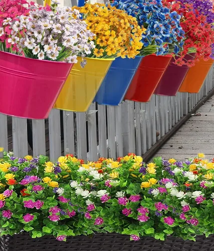 Vista 2 de Flores artificiales para exteriores, 12 racimos de flores artificiales resistentes a los rayos UV, utilizadas para decoración (rosa)