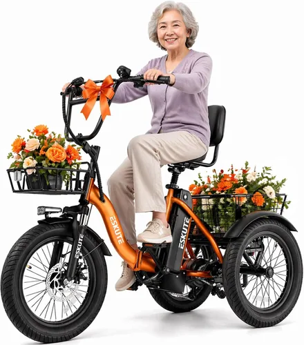 Vista 9 de Bicicleta eléctrica para adultos, triciclo de 1200 W de potencia máxima y batería extraíble de 499.2 Wh, neumáticos gruesos de 18x3.0, bicicleta