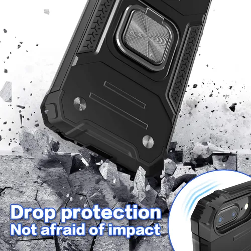 Vista 5 de Funda para iPhone 8 Plus Plus con protector de pantalla, cubierta de prueba de caídas de absorción de golpes con soporte para automóvil, funda Negro