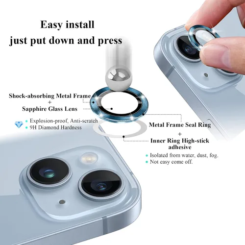 Vista 7 de Protector de lente de cámara de metal de aleación de alta calidad, protector de pantalla de vidrio templado compatible con iPhone 14 / Plus, ultra