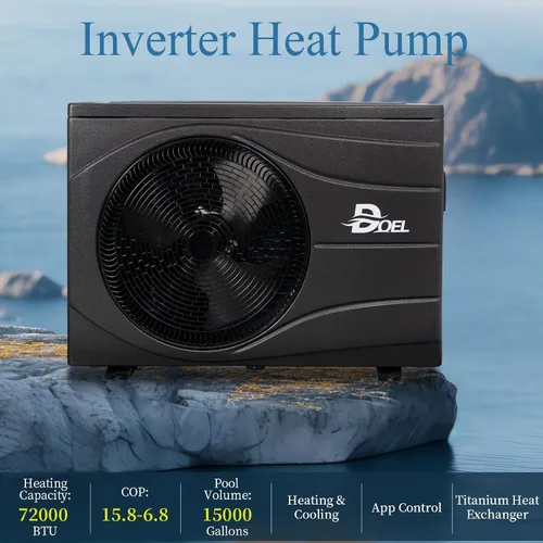 Vista 2 de DOEL Bomba de calor para piscina, 72000 BTU Inversor CC completo calentador de piscina para 15,000 galones sobre y en el suelo, calentador