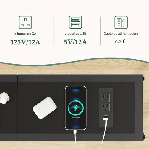 Vista 4 de Gewudraw - Mesa de sofá estrecha de 55.1", mesa consola con tomas de corriente y puertos USB, mesa de entrada, mesa de sofá industrial para pasillo