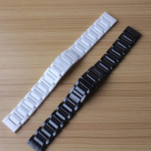 Vista 3 de Correa de cerámica negra pura de 0.551in 0.630in 0.709in 0.787in para señora mens relojes reloj pulido elegante metal mariposa hebilla