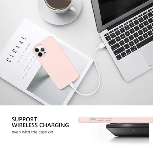 Vista 8 de DUEDUE Funda para iPhone 12 Pro Max de 6.7 pulgadas, silicona líquida de gel suave, funda delgada con forro de tela de microfibra, funda protectora