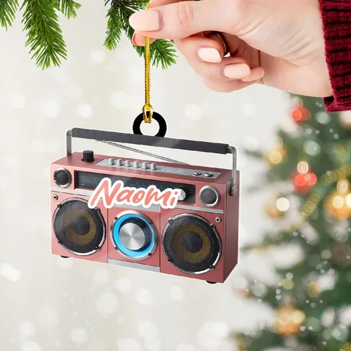 Vista 6 de Adorno de radio personalizado 2025, adorno de radio retro personalizado, cinta de cassette, adornos retro, adornos de radio de Navidad, adornos