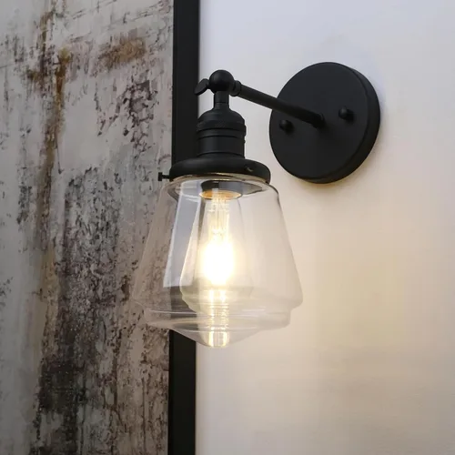 Vista 10 de Phansthy Lámpara de pared industrial, lámpara de pared ajustable de 180 grados, lámpara de pared con pantalla de vidrio, iluminación decorativa