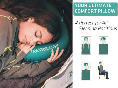 Vista 2 de TREKOLOGY ALUFT2.0 (azul claro) y almohadilla de dormir UL comprimible, compacta, cómoda, ergonómica almohada inflable, alfombrilla inflable