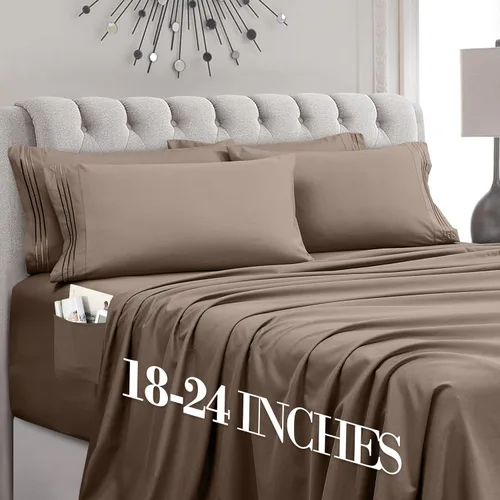 Vista 9 de Mocassi Juego de sábanas tamaño individual, sábanas y fundas de almohada de hotel de lujo de 1800 Premier, sábanas ultrasuaves, transpirables
