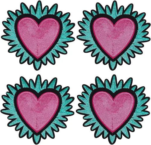 Vista 12 de INFUNLY 4 parches de cuentas de diamantes de imitación de ojo de corazón de 4.1 x 2.9 pulgadas, parches para coser en forma de corazón, hechos a