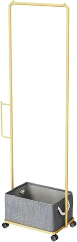 Vista 5 de Perchero para ropa con ruedas, estante para ropa con caja de almacenamiento extraíble, marco de metal resistente, estante de ropa para ahorrar Negro