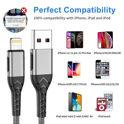 Vista 6 de Cargador de iPhone, [certificado Apple MFi] Paquete de 3 cables USB A de 1 pie para cable de carga rápida, cable de carga duradero de iPhone