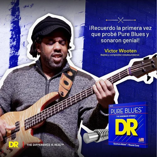 Vista 5 de DR Strings PURE BLUES - Cuerdas para bajo (PB-45), color plateado