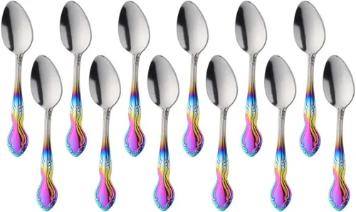 Vista 54 de Cucharas de sopa, cucharas redondas de acero inoxidable para caldo con borde de flor, juego de 12 piezas de acero inoxidable para café, azúcar