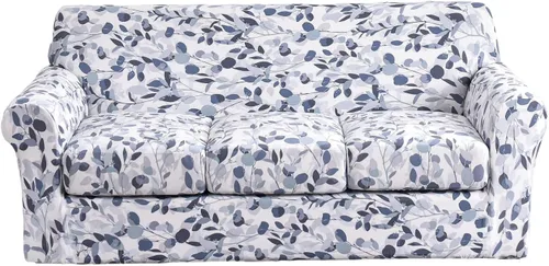 Vista 41 de KRFOONN Funda de sofá de 4 piezas con estampado para sofás de 3 cojines, funda elástica con 3 fundas de cojín separadas, protector de muebles