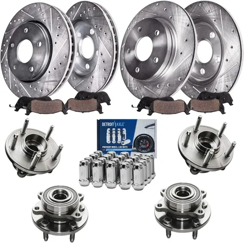 Vista 95 de Detroit Axle - Rotores de freno para Ford 2013-2019 Explorer Taurus Flex Lincoln MKT MKS, rotores de freno de disco ranurados perforados de repuesto