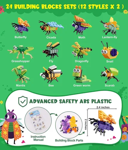 Vista 5 de Colplay - Juego de 24 bloques de construcción de insectos para el día de San Valentín Include Insect Building Blocks with Valentines Cards