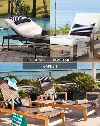 Vista 6 de Nautical Anchor - Juego de 2 fundas de almohada lumbar, impermeables, costeras de verano, para exteriores, con correa elástica, fundas de almohada