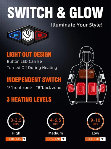 Vista 4 de WASOTO Heated Jackets for Men 16000mAh Battery Pack Included Windproof Water Resistant Mens Heated Jacket with Foldable Hood