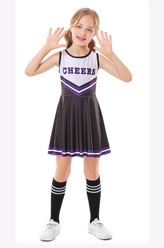 Vista 3 de Disfraces de animadora para niñas, vestidos de animadora, uniforme de animación, pompones