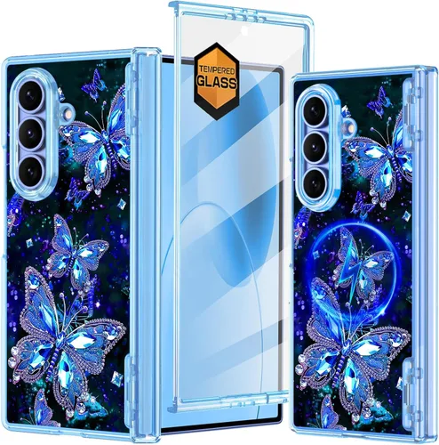 Vista 12 de Hekodonk Funda para Galaxy Z Fold 6, compatible con MagSafe, brilla en la oscuridad, protector de pantalla frontal, soporte, protección de bisagra