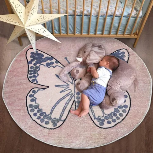 Vista 10 de Poowe Blue Fantasy - Alfombra circular esponjosa, lavable, alfombra para habitación de niños, antideslizante, para interiores, entrada, 31.5
