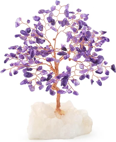 Vista 17 de Árbol de la Vida de Cristal de Gemas de Chakra Hecho a Mano, Amatista Natural con Base de Racimo de Amatista, Decoración Feng Shui Bonsái Árbol