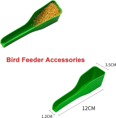 Vista 6 de Comedero para pájaros, dispensador de agua de semillas de plástico para loros, cacatúas, palomas, gorriones con 2 cucharas para pájaros Seed Water