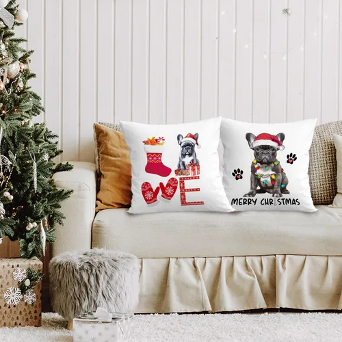 Vista 4 de Gqtt - Fundas de almohada de bulldog francés de 18 x 18 pulgadas, fundas de almohada navideñas, fundas de almohada, regalos