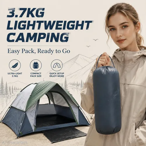 Vista 5 de XL Tienda de campaña con cúpula para 4 a 6 personas, doble capa impermeable, desmontable para senderismo al aire libre, pesca Tents