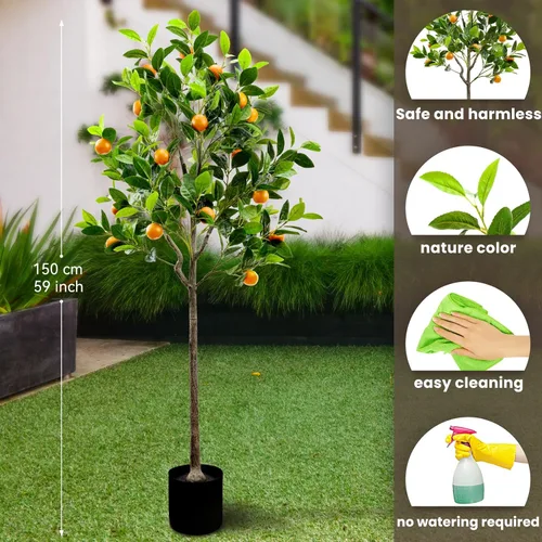 Vista 2 de Gresorth - Árbol de naranja artificial de 4.59 pies para decoración de plantas verdes Fruta realista, con maceta de plástico, hojas realistas