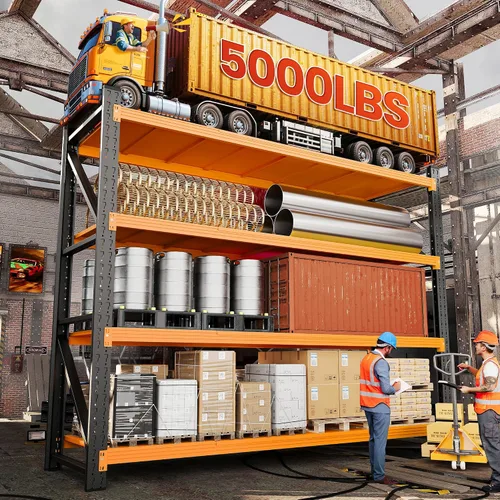 Vista 7 de Unidades de estantería para garaje de 71"W, estantes de almacenamiento de 5000LBS resistentes, estante de metal de 24" de profundidad, estantería