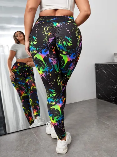 Vista 2 de Floerns Leggings reflectantes de cintura alta con tinta de salpicaduras para mujer