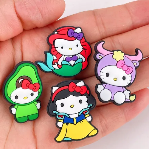 Vista 6 de hitioCC 30 dijes lindos para zapatos de gatito para niñas, diseño de dibujos animados Kawaii para zapatos, accesorios para bolsas de zuecos