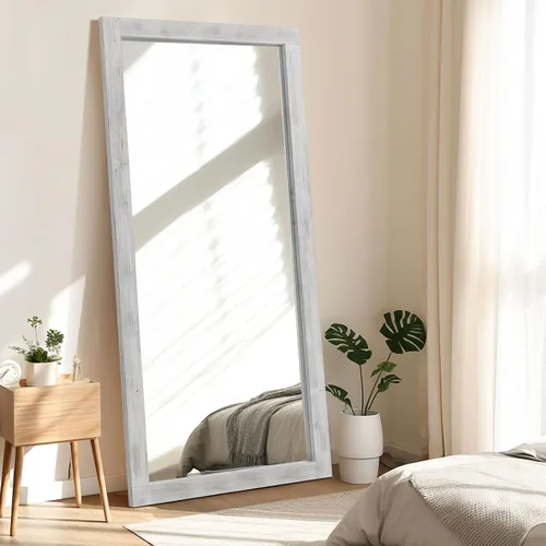 Vista 10 de Espejo rústico de cuerpo entero, marco de madera, 56 x 21 pulgadas, espejo de pie para dormitorio, sala de estar, entrada, colgar o inclinarse