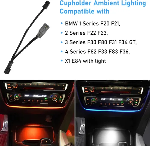 Vista 4 de Jaronx Compatible con luz ambiental de consola LED BMW para Serie 1 F20 F21, Serie 2 F22 F23, Serie 3 F30 F31 F80, Serie 4 F32 F33, X1 E84, luces