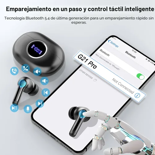 Vista 6 de Auriculares inalámbricos, auriculares estéreo 3D 2026 Bluetooth 5.4 con graves profundos, micrófono con cancelación de ruido 4 ENC, auriculares