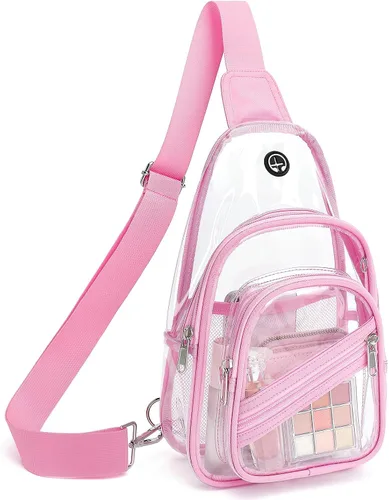 Vista 10 de Bolsa transparente para eventos en estadios, mochila transparente para mujer, impermeable, de PVC, cangurera cruzada para conciertos