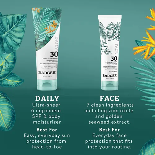 Vista 7 de Badger Combo mineral de protección solar diaria y facial, SPF 30, protectores solares minerales orgánicos ligeros con óxido de zinc, lociones