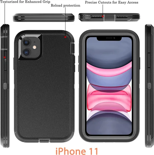 Vista 3 de YmhxcY Funda para iPhone 11 a prueba de golpes, a prueba de caídas, a prueba de polvo, 3 capas, duradera, resistente protección para teléfono Apple