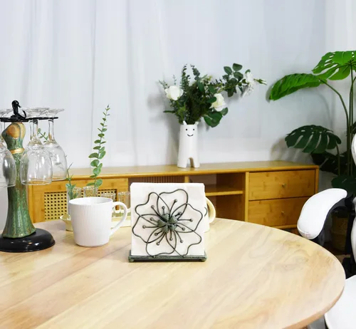 Vista 2 de OwlGift Servilletero de estilo floral, dispensador de pañuelos independiente, almacenamiento de servilletas para mesa de comedor, para el hogar