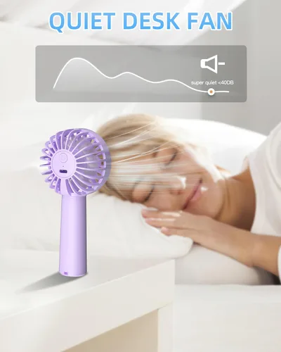 Vista 7 de KIDEE Mini ventilador portátil, pequeño ventilador de mano con 3 velocidades, ventiladores de mano personales recargables por USB, funciona