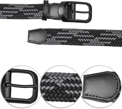 Vista 5 de Cinturones de golf para hombre, paquete de 2, diseño elástico ajustado, ajustable, tejido de 1.34 pulgadas