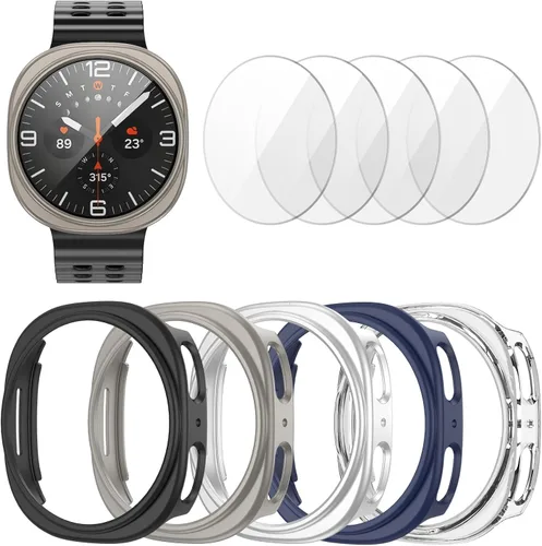 Vista 9 de [Paquete de 5+5] Funda protectora de pantalla para Galaxy Watch 7 de 40 mm, cubierta protectora impermeable + protector de pantalla de vidrio