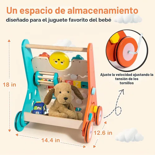 Vista 2 de LOL-FUN Andador de empuje para bebé de 12 meses de juguete de madera