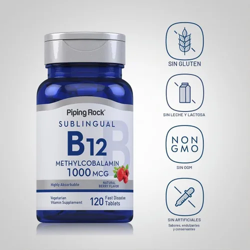 Vista 3 de Piping Rock Vitamina B12 1000 mcg Sublingual 120 Tabletas