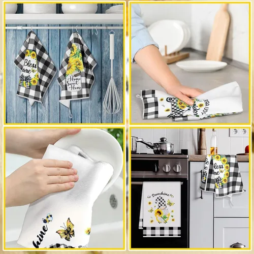 Vista 5 de Preboun 4 toallas de cocina de girasol de 16 x 24 pulgadas, toallas de cocina de verano para cocina, paños de cocina decorativos, toallas de mano