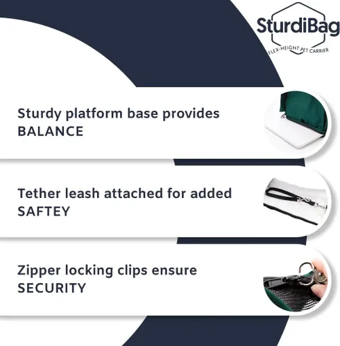 Vista 4 de SturdiBag XL - Transportador de viaje para mascotas: altura flexible para gatos y perros, lados suaves con clips de seguridad y correas