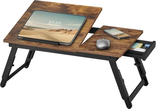 Vista 11 de SONGMICS ULLD110B01 - Mesa de escritorio para laptop, bandeja para cama o sofá, desayuno, parte superior inclinable ajustable, para diestros