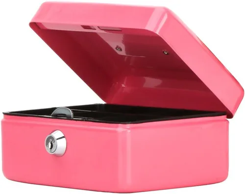Vista 9 de Decaller - Caja de dinero pequeña con cerradura de llave, caja de dinero de metal portátil con doble capa y 2 llaves para seguridad, negro, 6 x 4